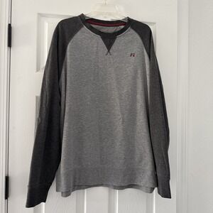 Russell Athletic Grey Marl Sweatshirt Size XL Crew Neck Y2K Style Raglan Sweater
